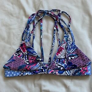 Kulani Kinis Blue Pink Floral Strappy Bikini Top